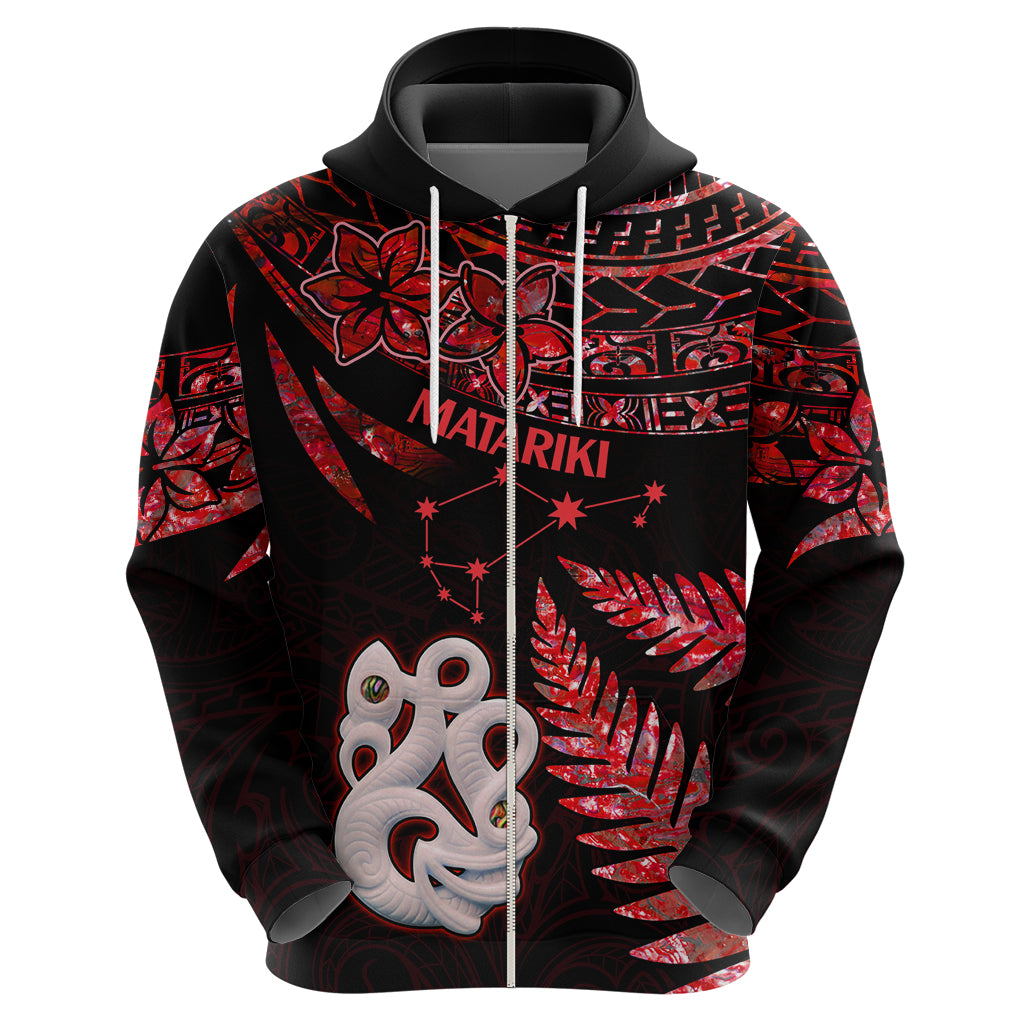 Matariki Hoodie NZ New Year Manaia with Paua Shell - Red LT9