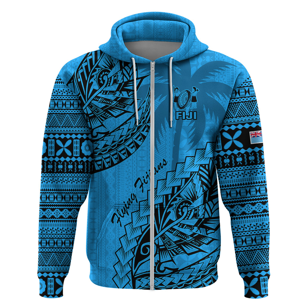 Custom Fiji Rugby Hoodie Kaiviti Fijian Tribal World Cup Blue No1 LT9