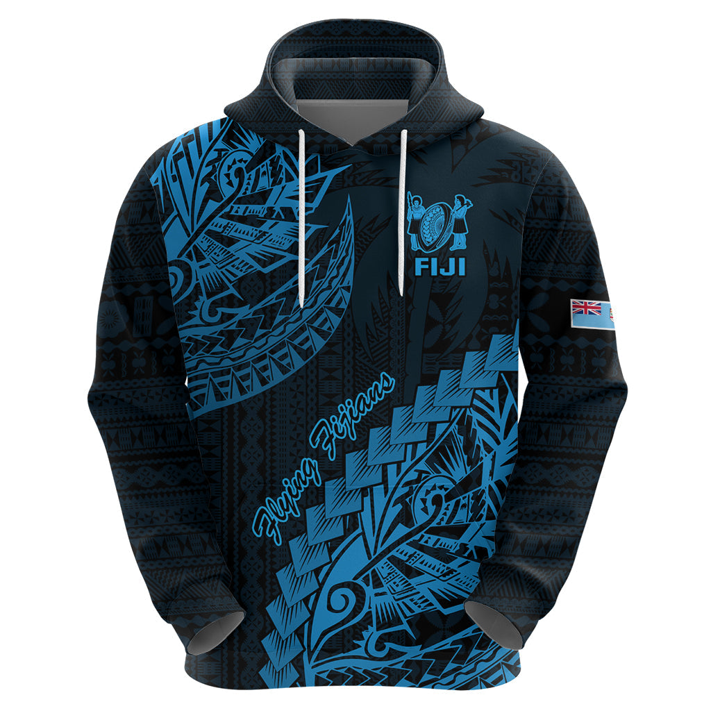 Custom Fiji Rugby Hoodie Kaiviti Fijian Tribal World Cup Blue No2 LT9
