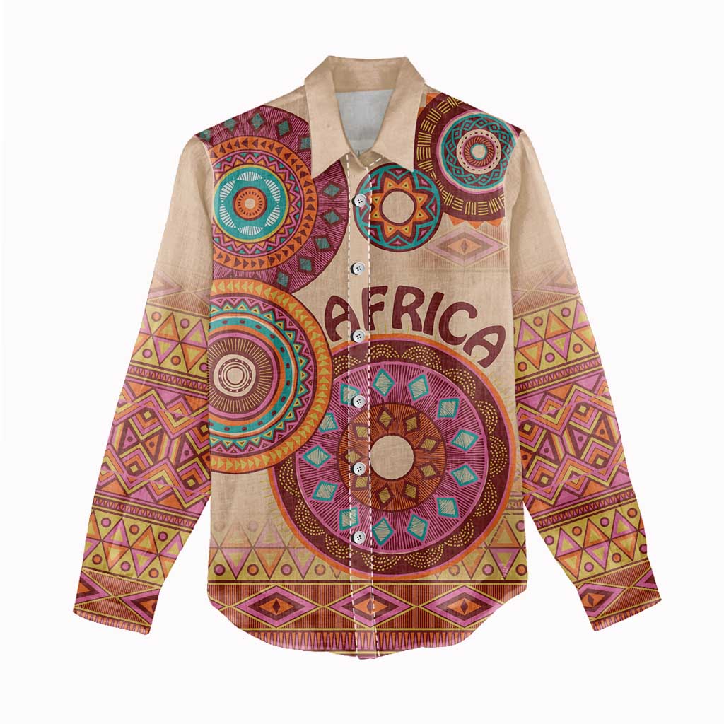 Afro Tribal Traditional Pattern Women Casual Shirt Beige Motif LT9