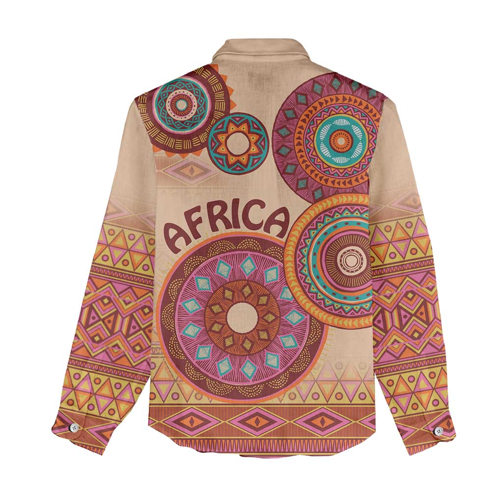 Afro Tribal Traditional Pattern Women Casual Shirt Beige Motif LT9