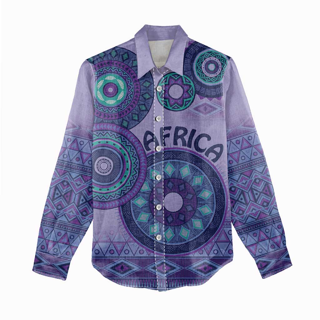 Afro Tribal Traditional Pattern Women Casual Shirt Purple Motif LT9