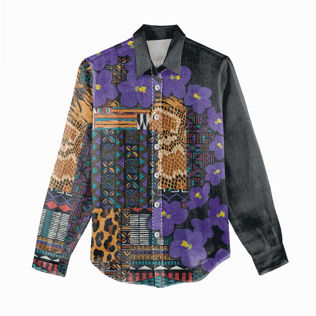 Afro Violets Flowers Women Casual Shirt Mix Native Tribal Pattern LT9