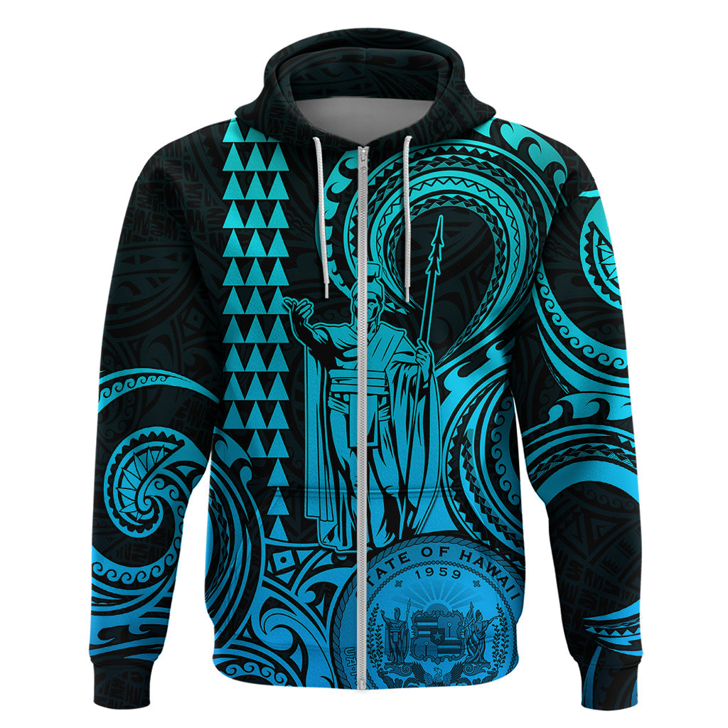 Custom Happy King Kamehameha Day Hawaii Hoodie Paradise of the Pacific Tribal Kakau with Kanaka Maoli - Aqua LT9