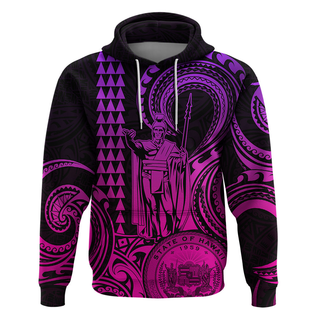 Custom Happy King Kamehameha Day Hawaii Hoodie Paradise of the Pacific Tribal Kakau with Kanaka Maoli - Pink Gradient LT9