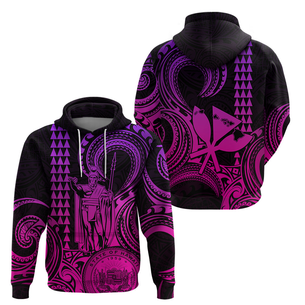 Custom Happy King Kamehameha Day Hawaii Hoodie Paradise of the Pacific Tribal Kakau with Kanaka Maoli - Pink Gradient LT9