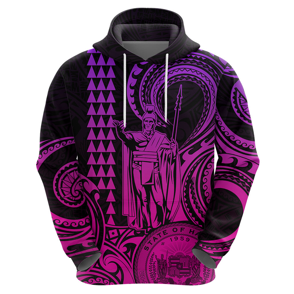 Custom Happy King Kamehameha Day Hawaii Hoodie Paradise of the Pacific Tribal Kakau with Kanaka Maoli - Pink Gradient LT9