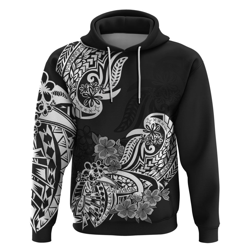 Polynesian Hoodie Pacific Flower Mix Floral Tribal Tattoo Black Vibe LT9