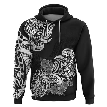 Polynesian Hoodie Pacific Flower Mix Floral Tribal Tattoo Black Vibe LT9