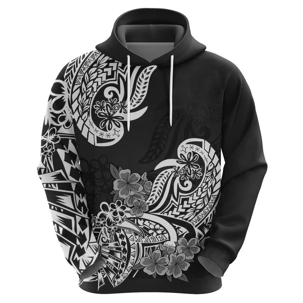 Polynesian Hoodie Pacific Flower Mix Floral Tribal Tattoo Black Vibe LT9