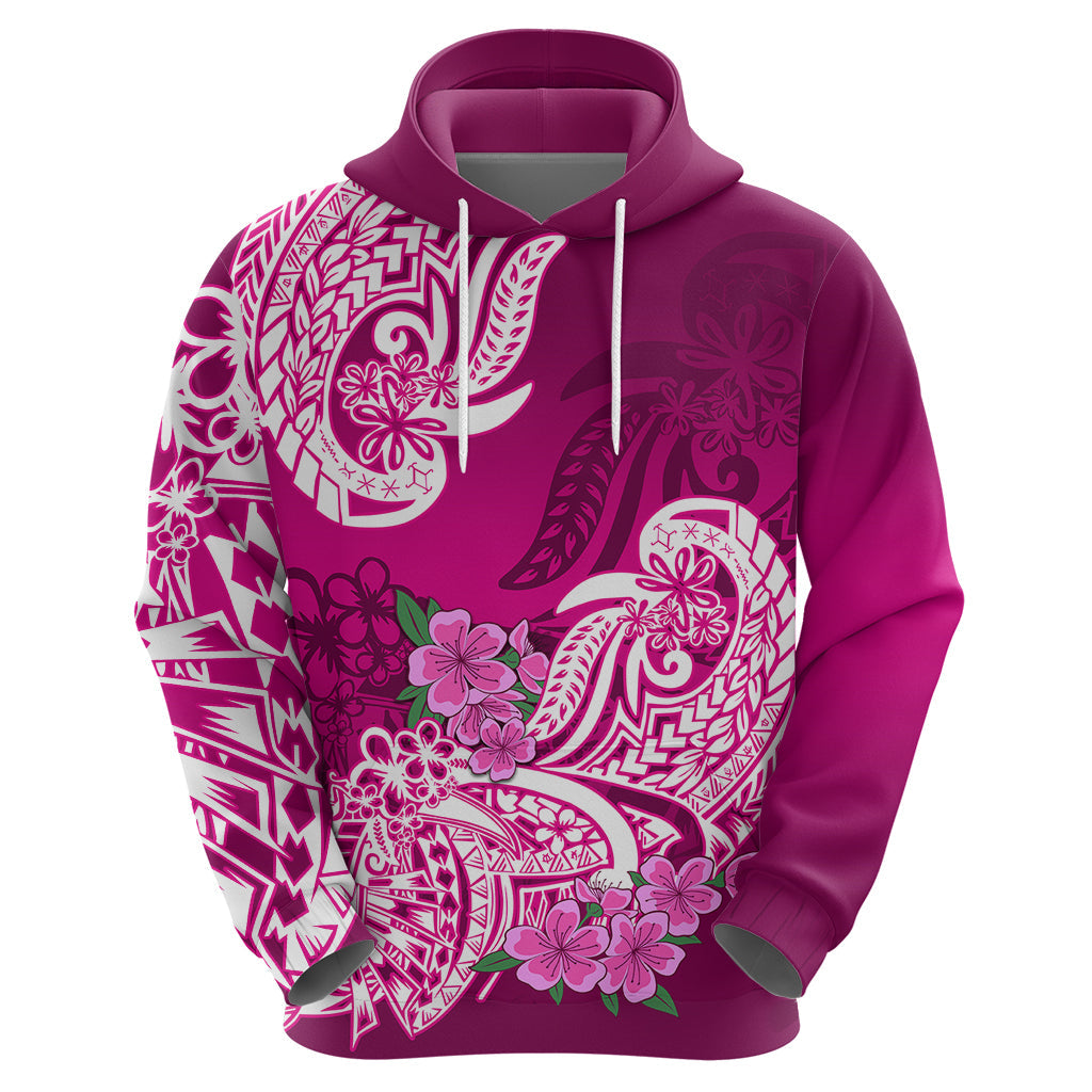 Polynesian Hoodie Pacific Flower Mix Floral Tribal Tattoo Pink Vibe LT9