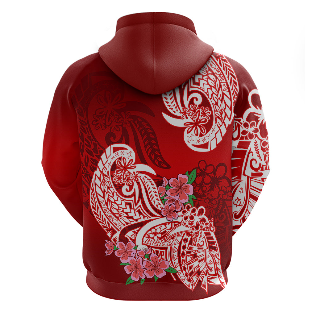 Polynesian Hoodie Pacific Flower Mix Floral Tribal Tattoo Red Vibe LT9