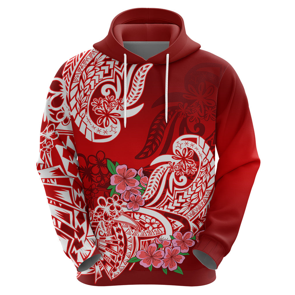 Polynesian Hoodie Pacific Flower Mix Floral Tribal Tattoo Red Vibe LT9