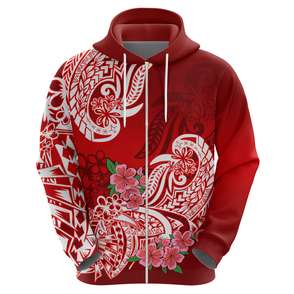 Polynesian Hoodie Pacific Flower Mix Floral Tribal Tattoo Red Vibe LT9