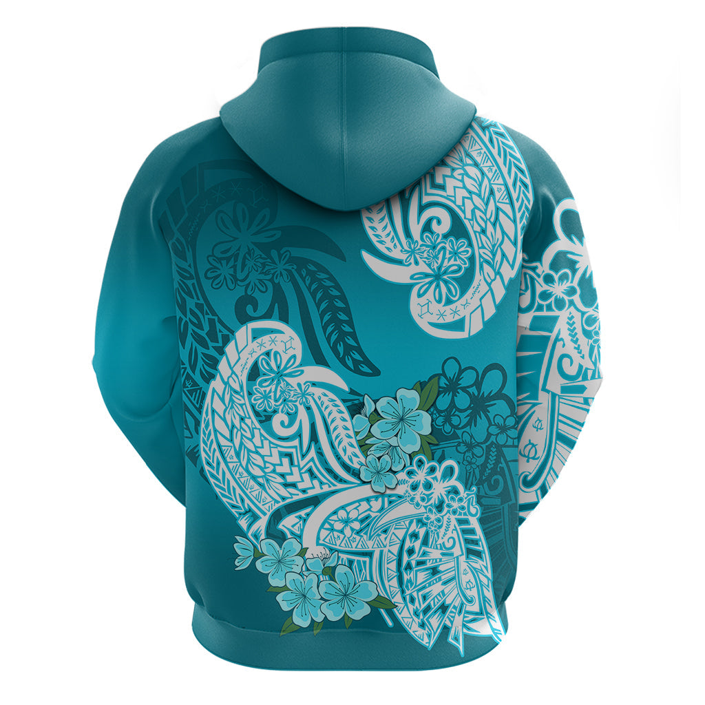 Polynesian Hoodie Pacific Flower Mix Floral Tribal Tattoo Aqua Vibe LT9