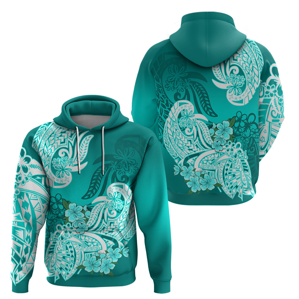 Polynesian Hoodie Pacific Flower Mix Floral Tribal Tattoo Turquoise Vibe LT9