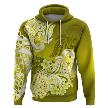 Polynesian Hoodie Pacific Flower Mix Floral Tribal Tattoo Yellow Vibe LT9