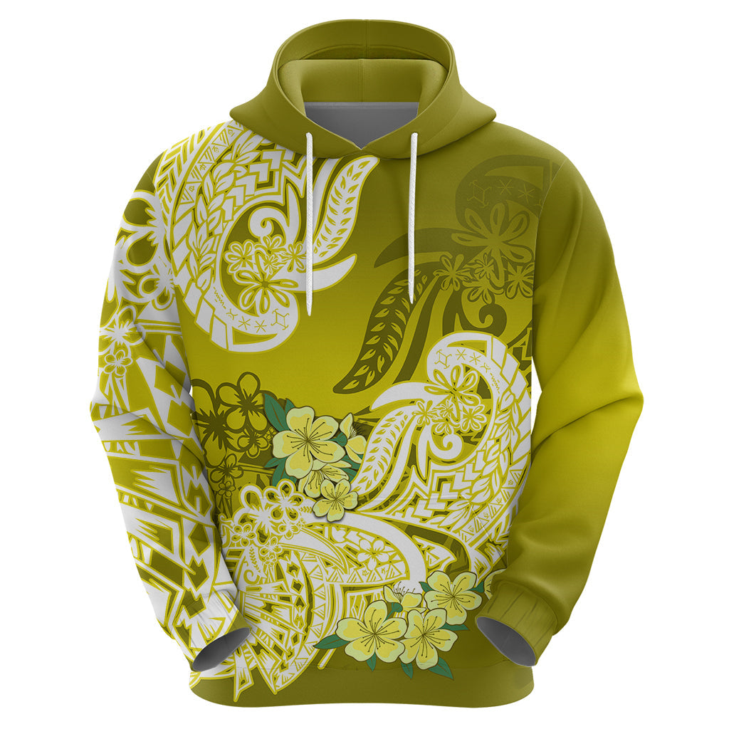Polynesian Hoodie Pacific Flower Mix Floral Tribal Tattoo Yellow Vibe LT9