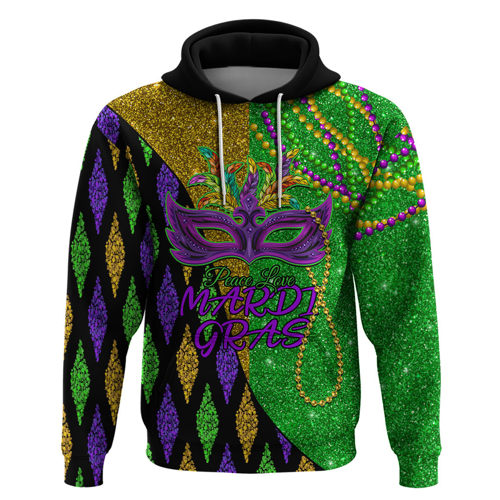 Peace Love Mardi Gras Hoodie Carnival Masks With Feathers LT9
