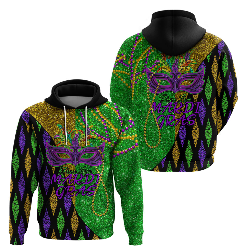 Peace Love Mardi Gras Hoodie Carnival Masks With Feathers LT9