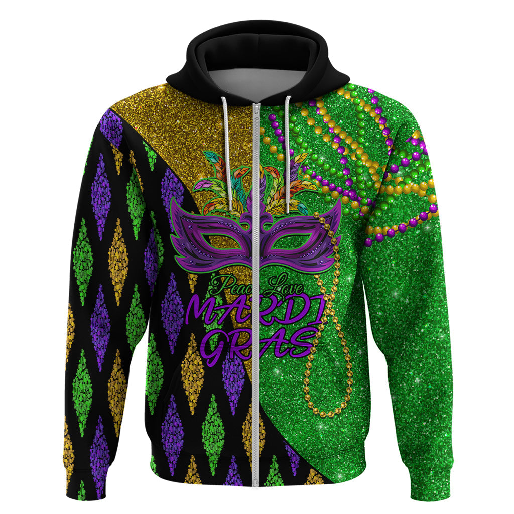 Peace Love Mardi Gras Hoodie Carnival Masks With Feathers LT9