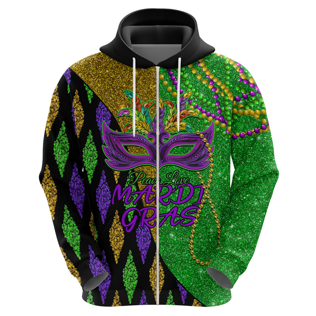 Peace Love Mardi Gras Hoodie Carnival Masks With Feathers LT9