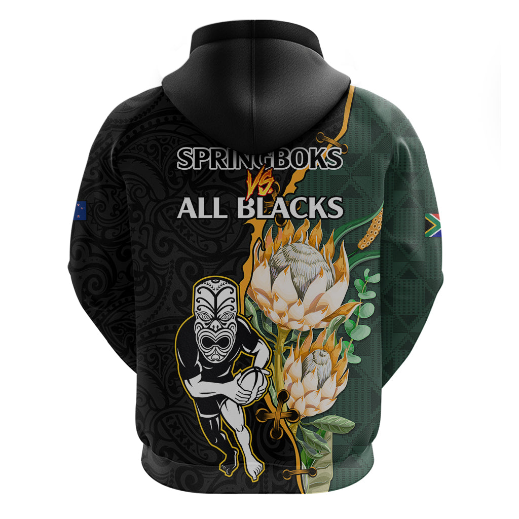 South Africa Protea and New Zealand Hoodie Go All Black-Springboks Rugby with Kente And Maori LT9