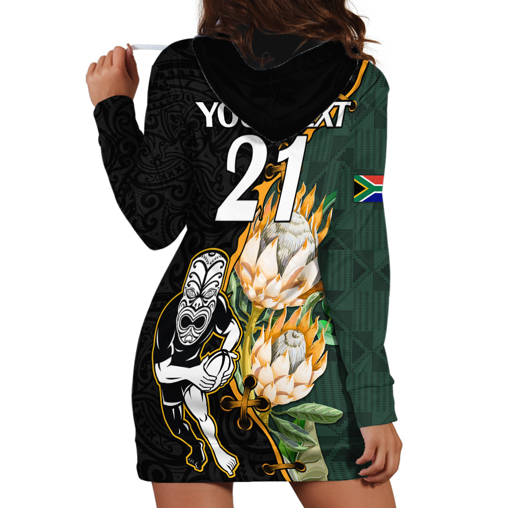 Custom South Africa Protea and New Zealand Hoodie Go All Black-Springboks Rugby with Kente And Maori LT9