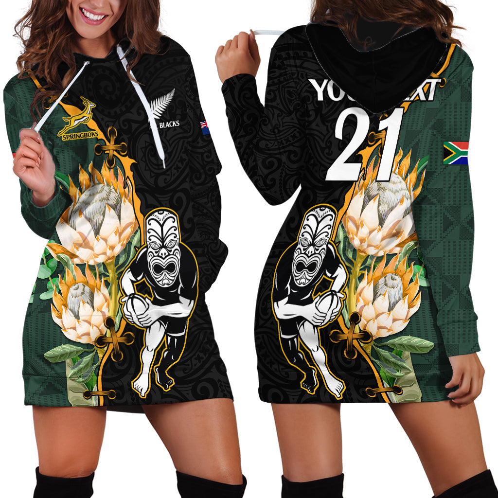 Custom South Africa Protea and New Zealand Hoodie Go All Black-Springboks Rugby with Kente And Maori LT9