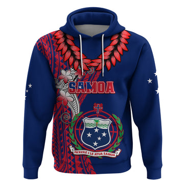 Polynesian Pride Samoa Hoodie Ula Fala Mix Samoan Tribal Blue Version LT14