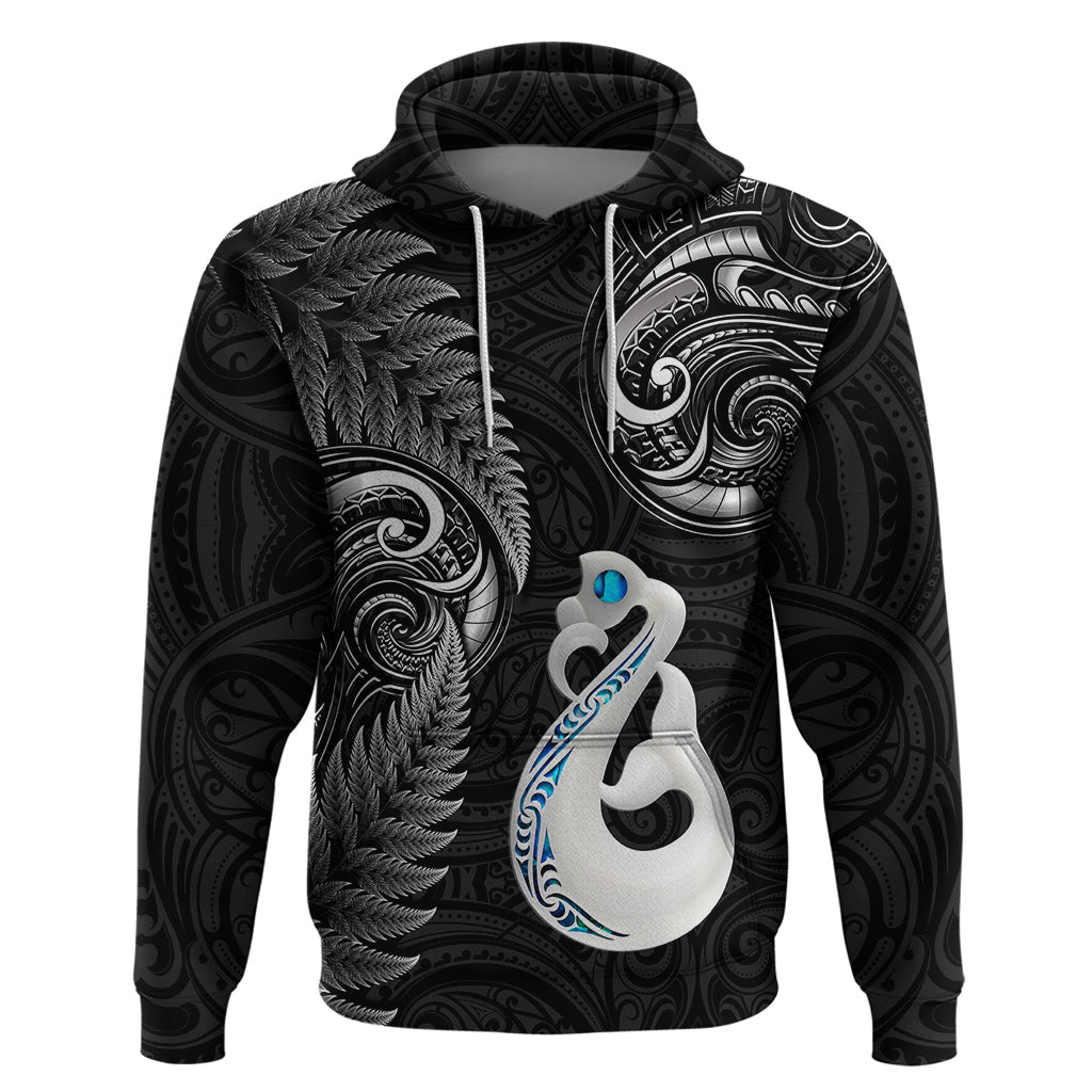Personalised New Zealand Hoodie Aotearoa Silver Fern With Manaia Maori Unique Black LT14