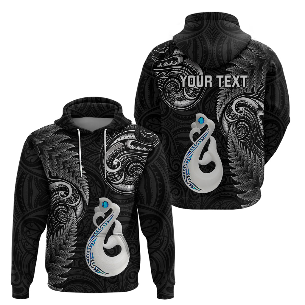 Personalised New Zealand Hoodie Aotearoa Silver Fern With Manaia Maori Unique Black LT14