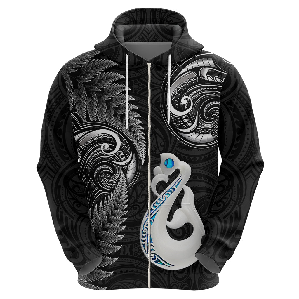 Personalised New Zealand Hoodie Aotearoa Silver Fern With Manaia Maori Unique Black LT14