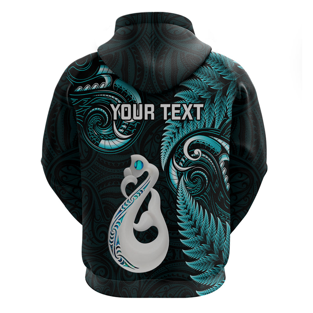 Personalised New Zealand Hoodie Aotearoa Silver Fern With Manaia Maori Unique Turquoise LT14