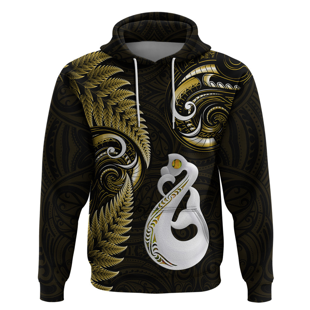 Personalised New Zealand Hoodie Aotearoa Silver Fern With Manaia Maori Unique Gold LT14