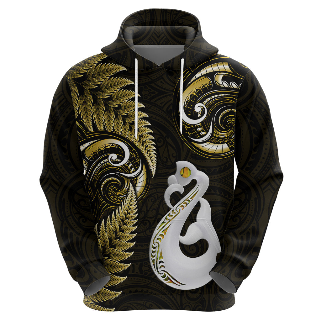 Personalised New Zealand Hoodie Aotearoa Silver Fern With Manaia Maori Unique Gold LT14