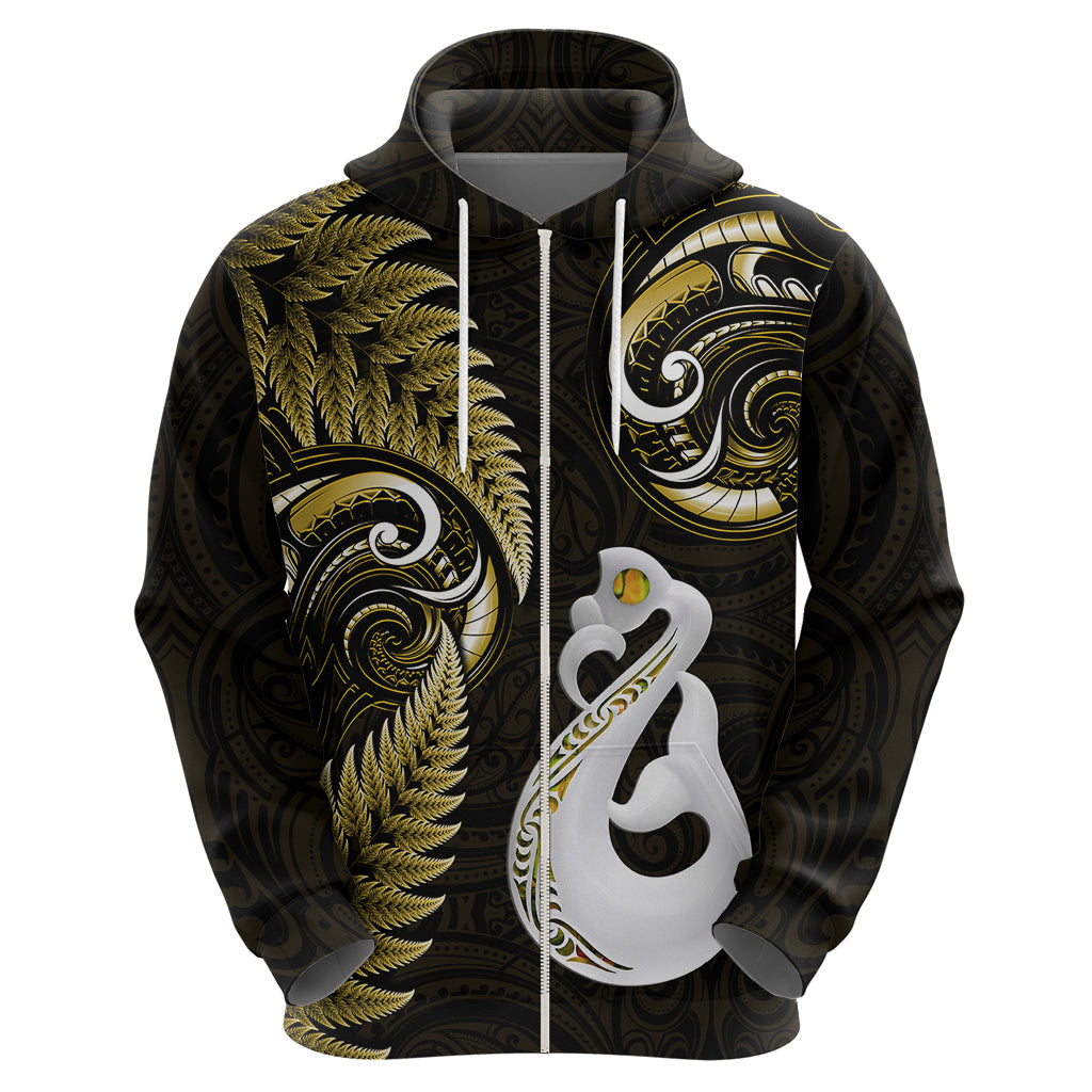 Personalised New Zealand Hoodie Aotearoa Silver Fern With Manaia Maori Unique Gold LT14