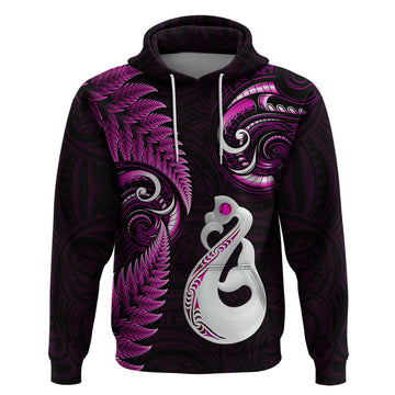 Personalised New Zealand Hoodie Aotearoa Silver Fern With Manaia Maori Unique Pink LT14