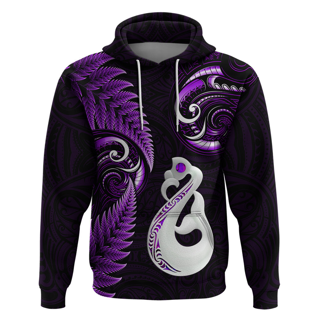 Personalised New Zealand Hoodie Aotearoa Silver Fern With Manaia Maori Unique Purple LT14