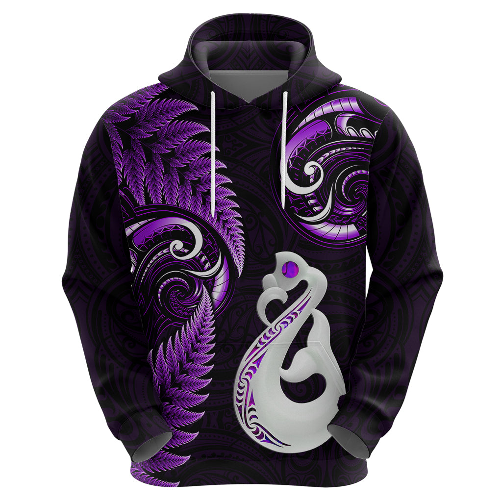Personalised New Zealand Hoodie Aotearoa Silver Fern With Manaia Maori Unique Purple LT14