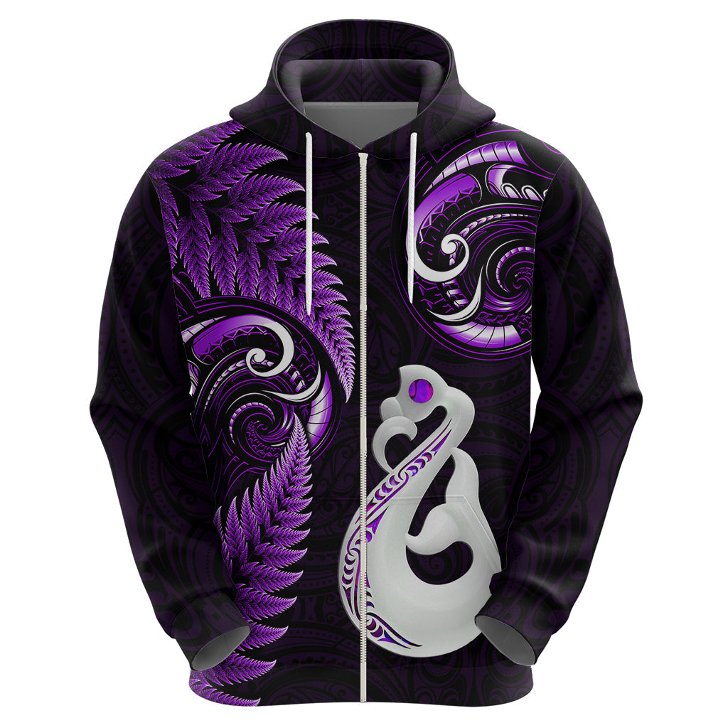 Personalised New Zealand Hoodie Aotearoa Silver Fern With Manaia Maori Unique Purple LT14