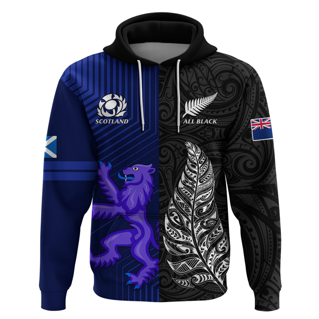 New Zealand and Scotland Rugby Hoodie All Black Maori With Thistle Together LT14