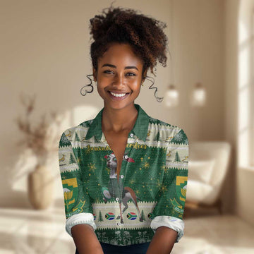 Custom South Africa Rugby Christmas Women Casual Shirt Geseende Kersfees Springboks African Pattern LT14