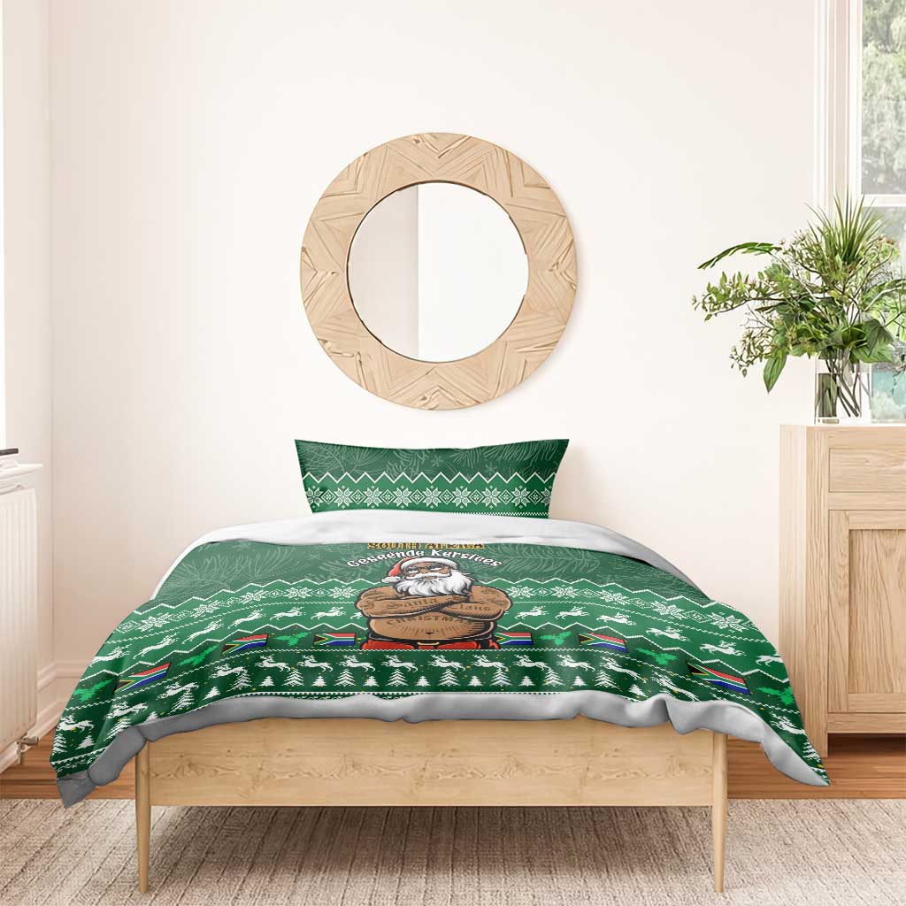 Personalised South Africa Christmas Bedding Set Cool Santa Claus With South African Map LT14