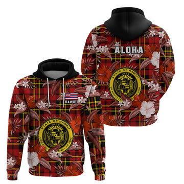 Hawaii State Hoodie Tropical Flowers Mix Tartan Red Version LT14