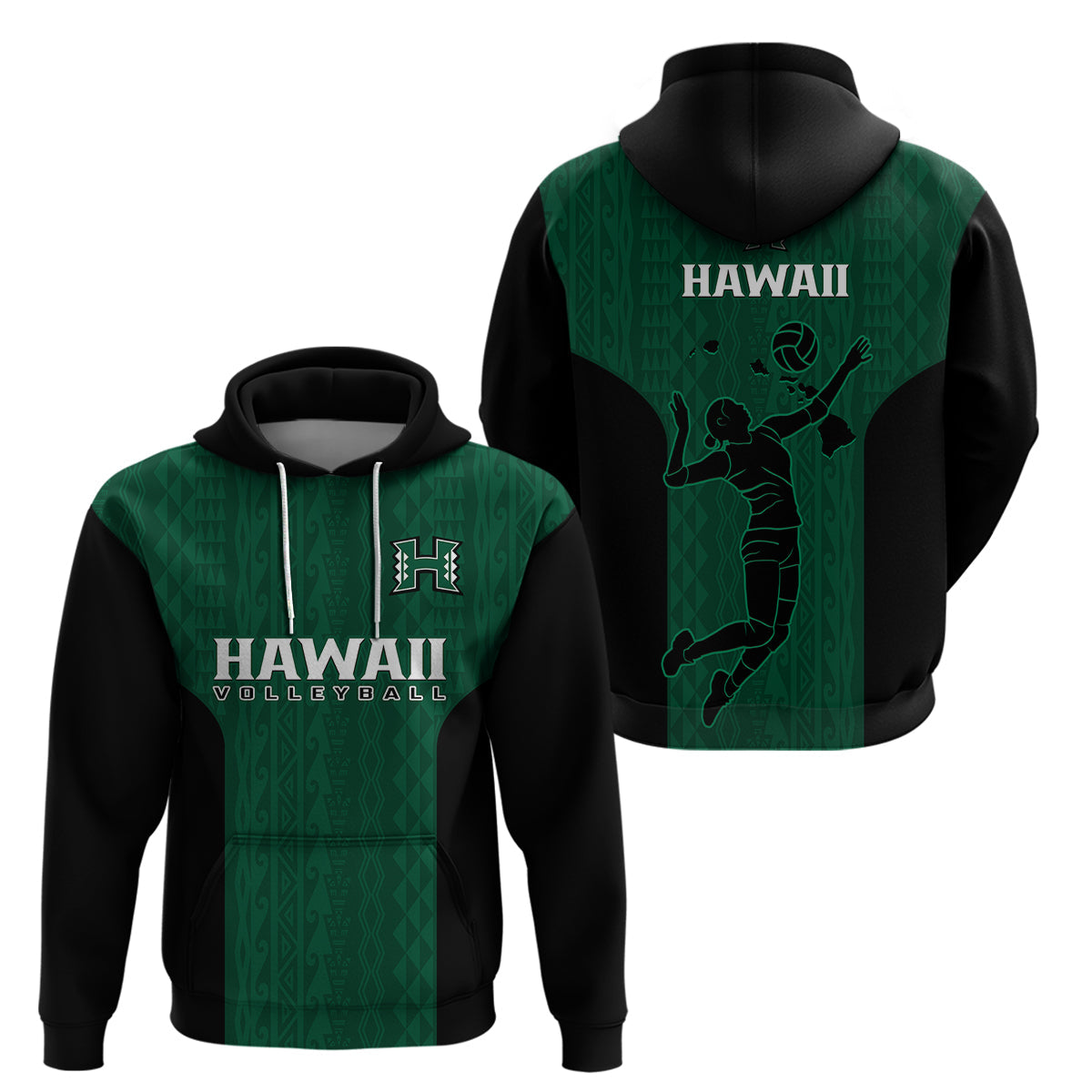 Hawaii Volleyball Hoodie Hawaiian Kakau Green Style LT14