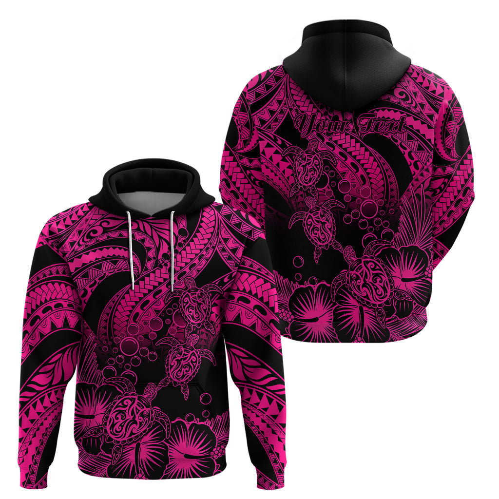 Custom Polynesian Hoodie Tribal Honu Turtle with Hibiscus Pink Version LT14