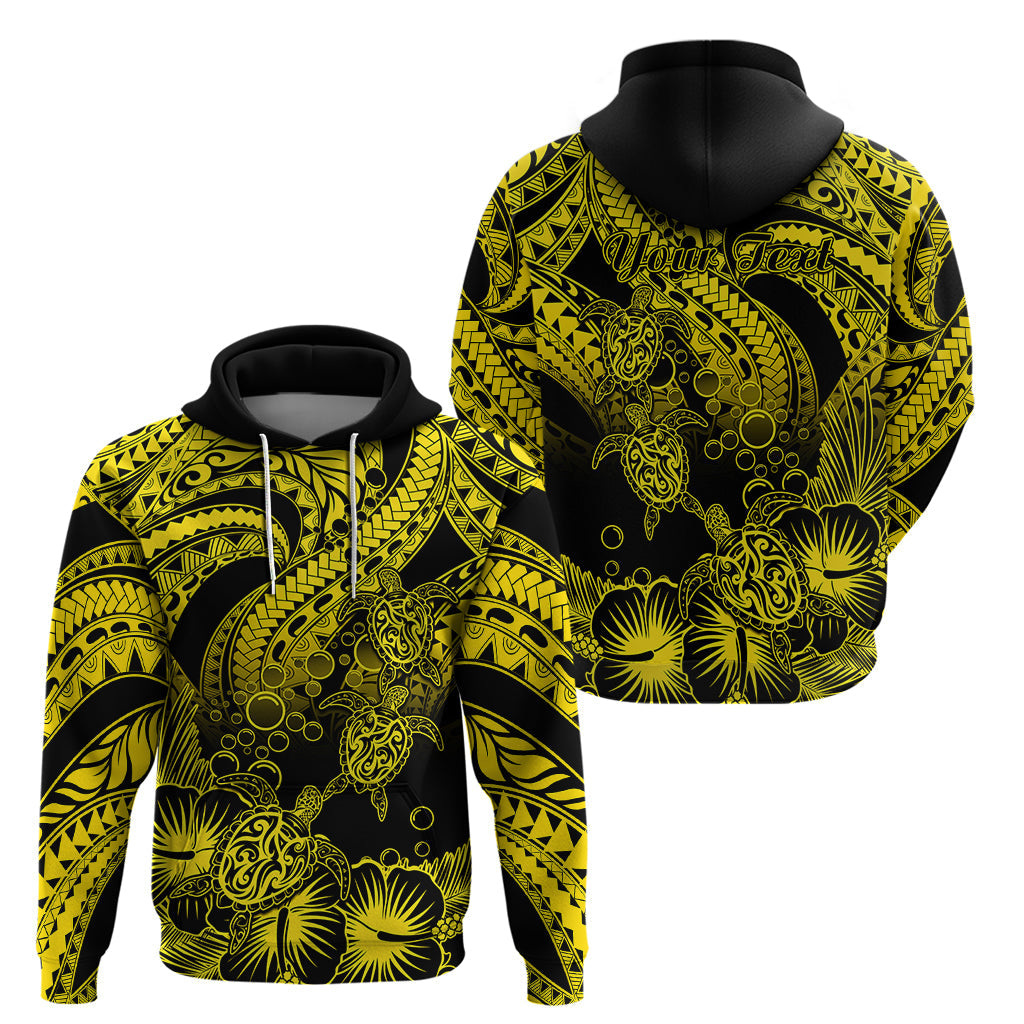 Custom Polynesian Hoodie Tribal Honu Turtle with Hibiscus Gold Version LT14