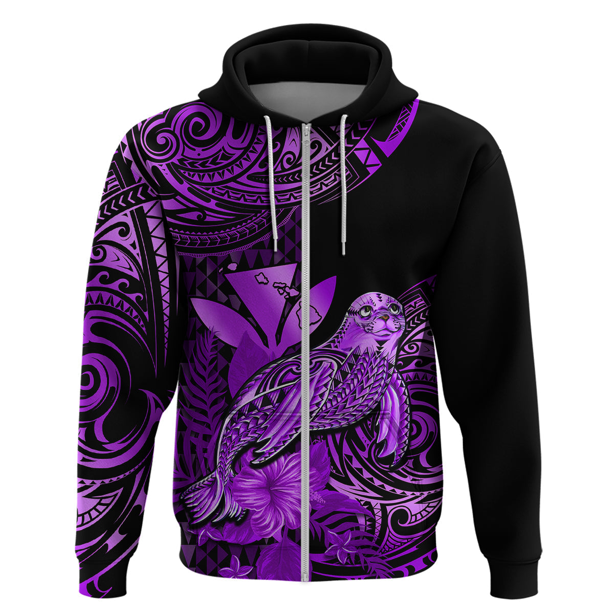 Custom Hawaii Monk Seal Hoodie Polynesian Kakau With Kanaka Purple LT14