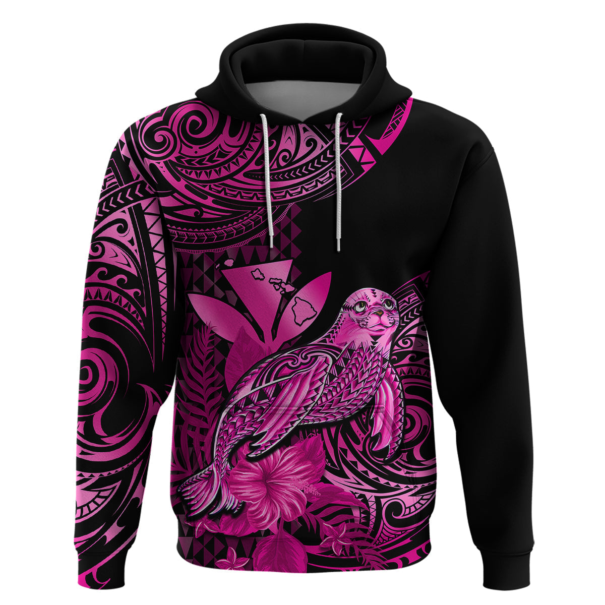 Custom Hawaii Monk Seal Hoodie Polynesian Kakau With Kanaka Pink LT14